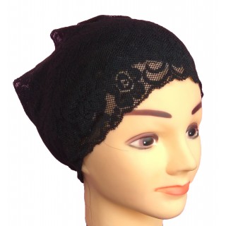 Hijab head band- cotton lace in black